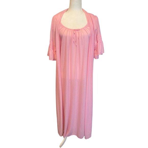 Vanity Fair Pink Peignoir & Nightgown Made In USA Lightweight Knit Short Sleeve - Picture 7 of 13